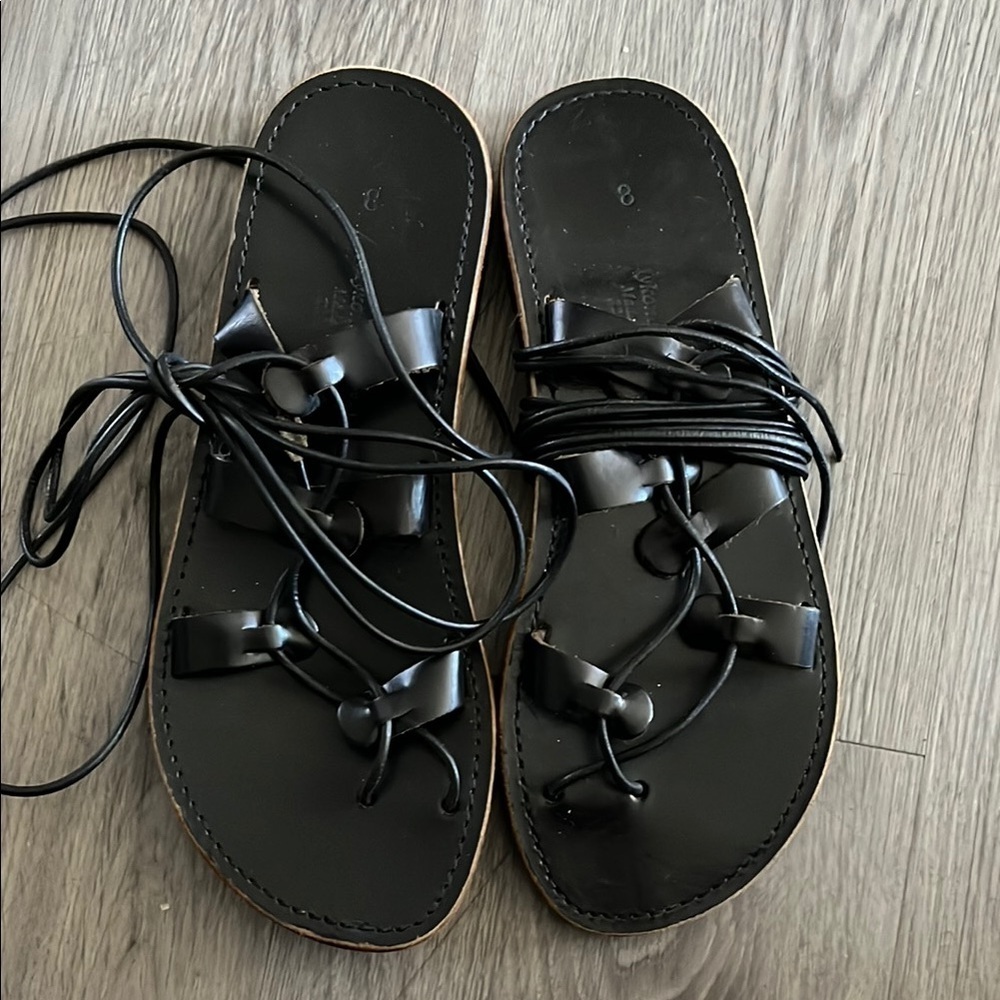 Black Leather Lace-Up Sandals from Greece 💙
